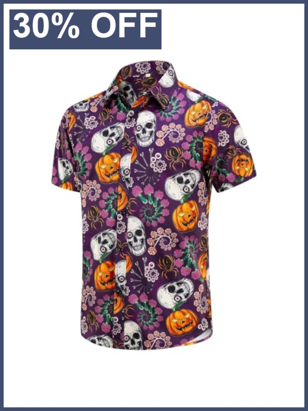 Mens Skeleton Print Halloween Hawaiian Button Down Short Sleeve Shirt